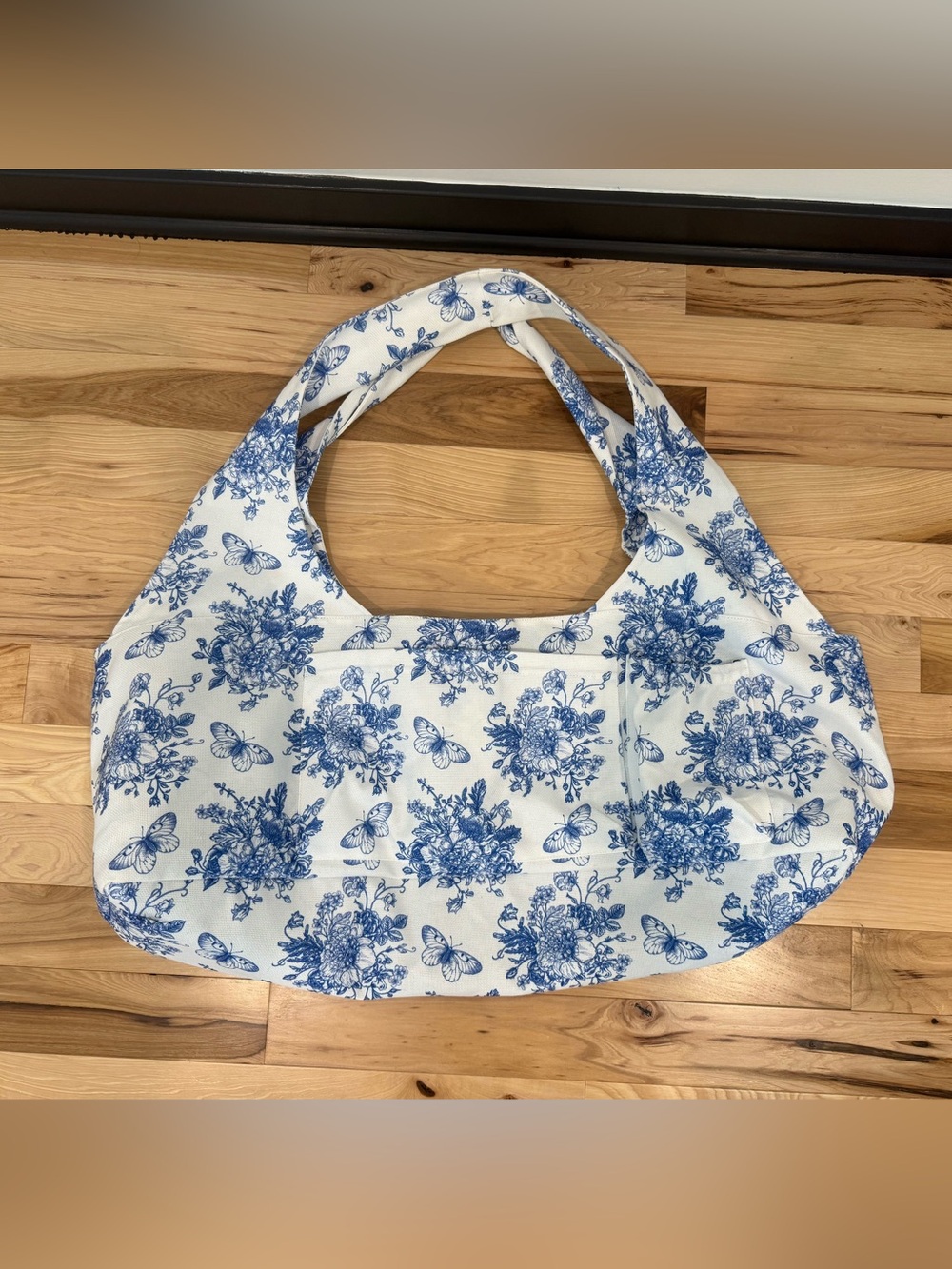 Blue & White Floral Butterfly Yoga Mat Bag